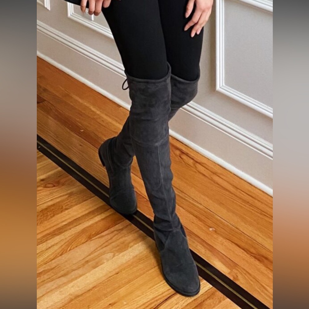 Stuart Weitzman Lowland OTK Boots 6B Dark Gray w/ Chunky heels